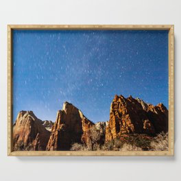 Court of the Patriarchs Night Time View. Zion National Park. Utah. USA Serving Tray
