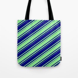 [ Thumbnail: Blue & Light Green Colored Lines Pattern Tote Bag ]