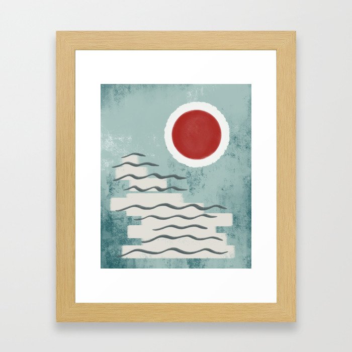 Japanese Woodblock Sun and Wave  Framed Art Print