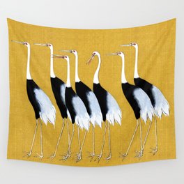Flock of Japanese red crown crane by Ogata Korin Wall Tapestry