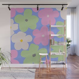 Cheerful Indie Flowers in Pastel Retro Aesthetic Wall Mural