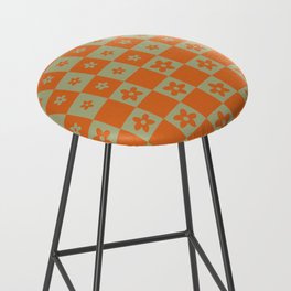 Abstract Floral Checker Pattern 10 in Sage Green Orange Bar Stool