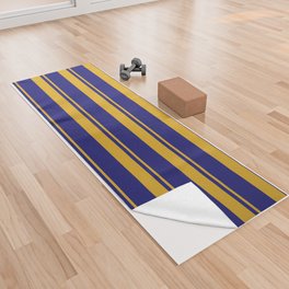 [ Thumbnail: Goldenrod and Midnight Blue Colored Striped/Lined Pattern Yoga Towel ]