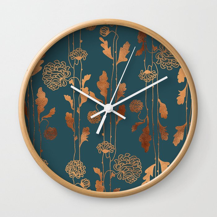 Art Deco Copper Flowers  Wall Clock