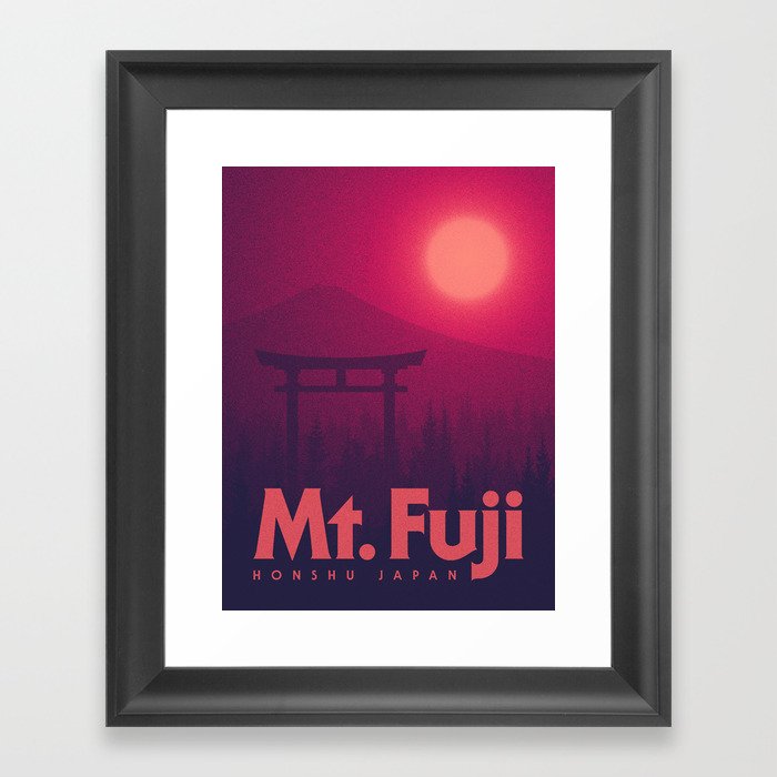 Torii Gate Mt Fuji Japan - Magenta Framed Art Print