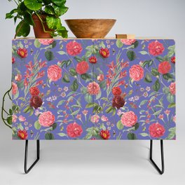 Veri Peri Rose Garden - Vintage botanical illustration collage at Periwinkle blue color Credenza