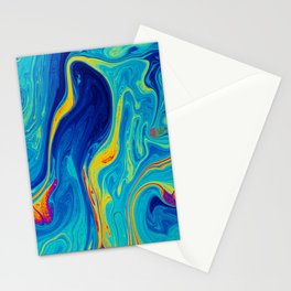 Neon Blue Liquid Marble  Stationery Card