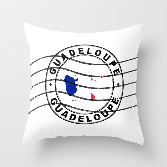 Map of Guadeloupe, Postal Passport Stamp, Travel Stamp Throw Pillow
