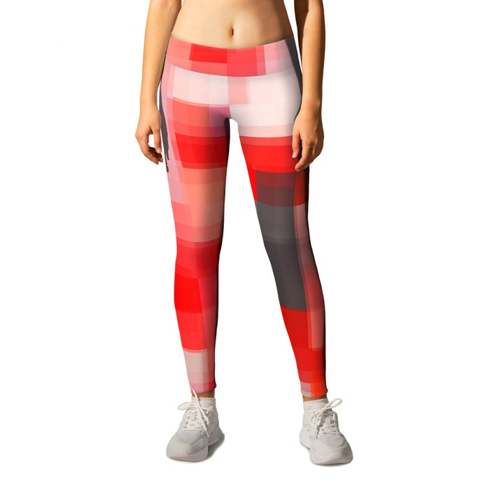 geometric pixel square pattern abstract background in red Leggings