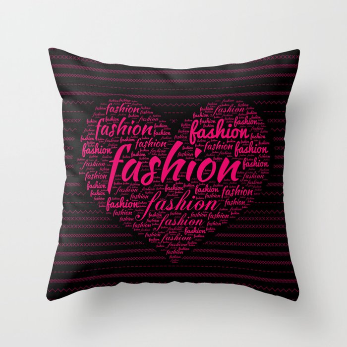fashion word art in bright pink in heart shape pillows