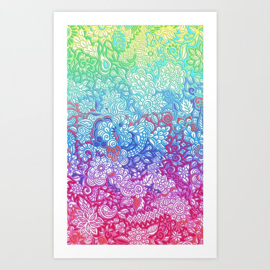 Fantasy Garden Rainbow Doodle Art Print