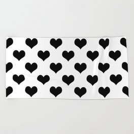 White And Black Heart Minimalist Beach Towel