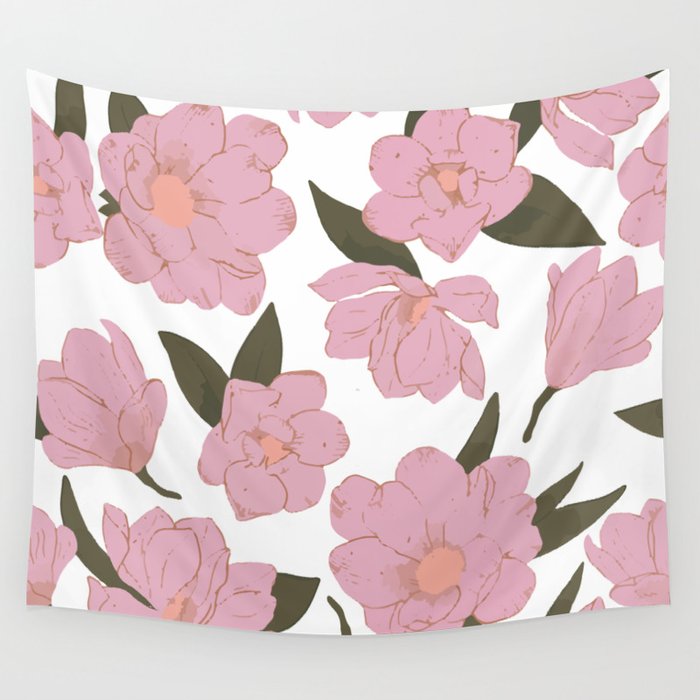 Cold pink magnolias pattern Wall Tapestry