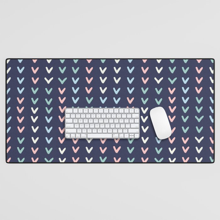 Pink and blue repeat heart pattern Desk Mat