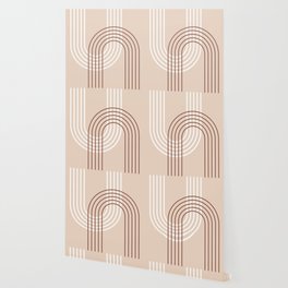 Geometric Lines Rainbow Abstract 3 in Beige and Terracotta Wallpaper