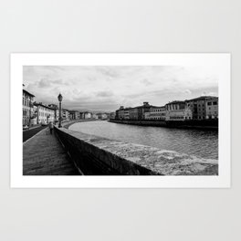 Man Walking along Arno River, Pisa Art Print