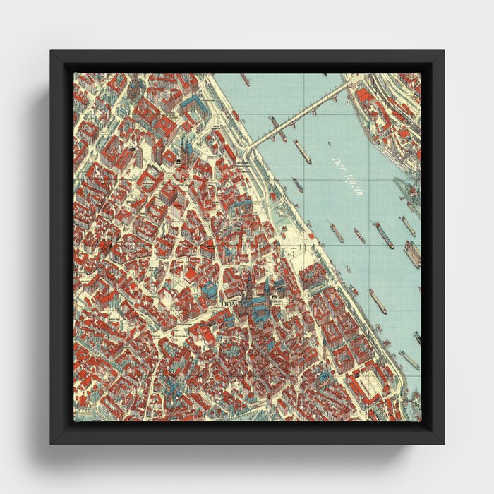 Vintage Map of Mainz, Germany Framed Canvas