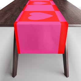 Pink and Red Checker Heart Pattern - Preppy Aesthetic Table Runner