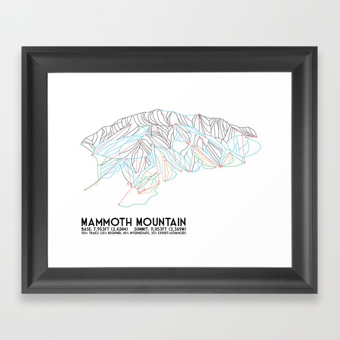 Mammoth Mountain, CA - Minimalist Trail Map Framed Art Print