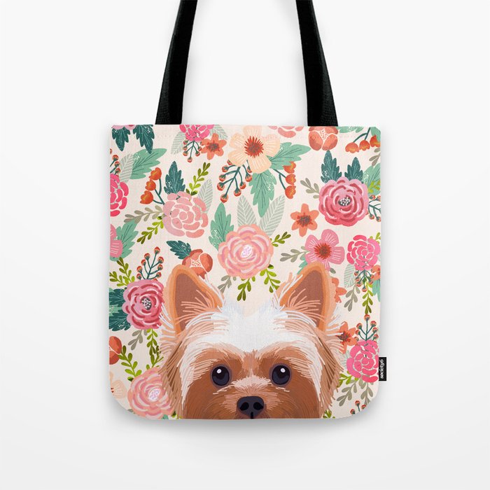 Yorkshire Terrier floral dog portrait pink cute art gifts for yorkie dog breed lovers Tote Bag