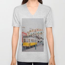 Yellow Tram in Lisbon V Neck T Shirt