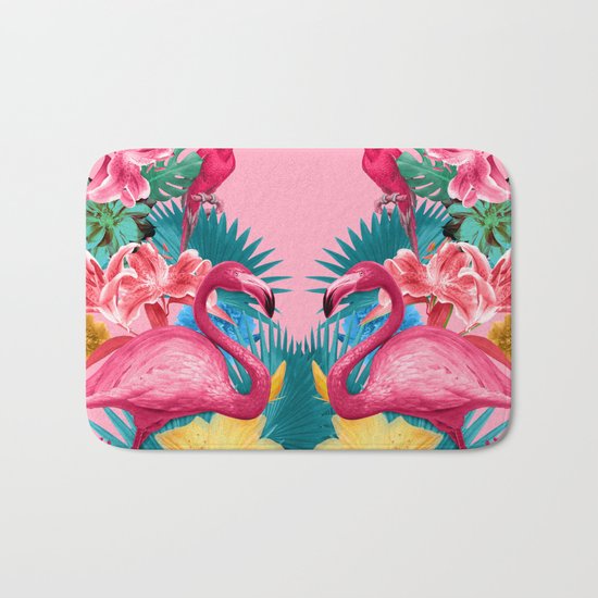 Flamingo and Tropical garden Bath Mat