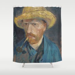 Impressionist Self-Portrait with Straw Hat and Pipe (1887) By Vincent Van Gogh Shower Curtain