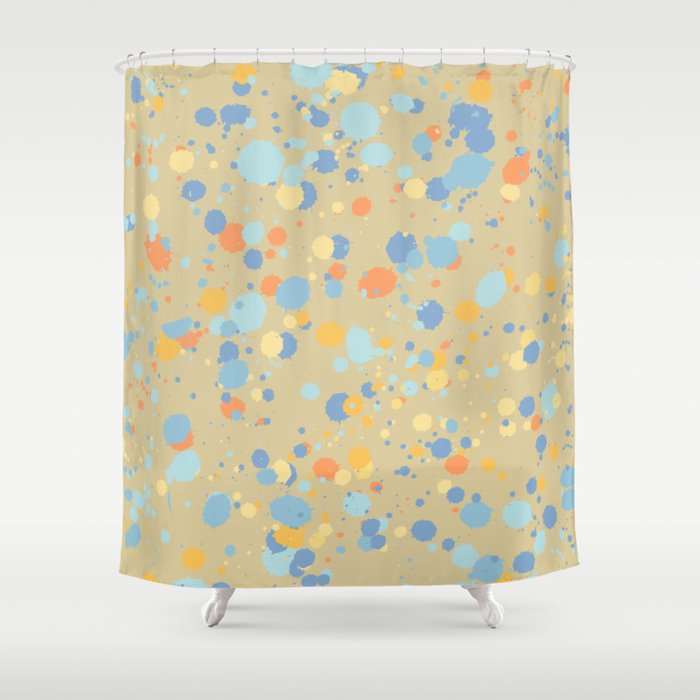 Colorful Paint Splash Art Pattern Blue and Orange Shower Curtain