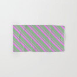 [ Thumbnail: Violet & Dark Sea Green Colored Striped/Lined Pattern Hand & Bath Towel ]
