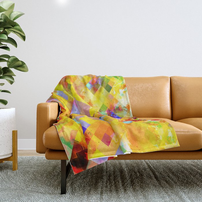 geometric pixel square pattern abstract background in yellow brown blue Throw Blanket