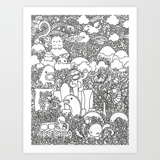 Oodles of Doodles of Singapore (White) Art Print