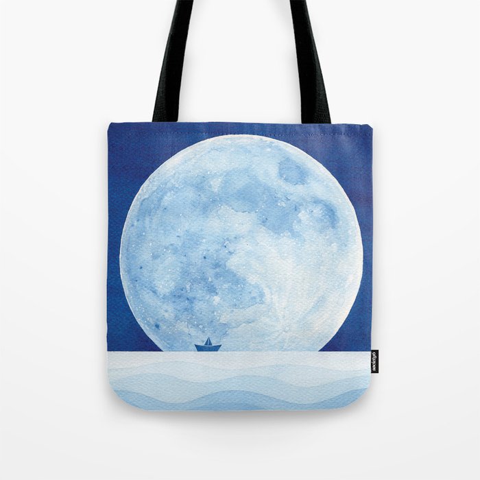 Full moon & paper boat Tote Bag