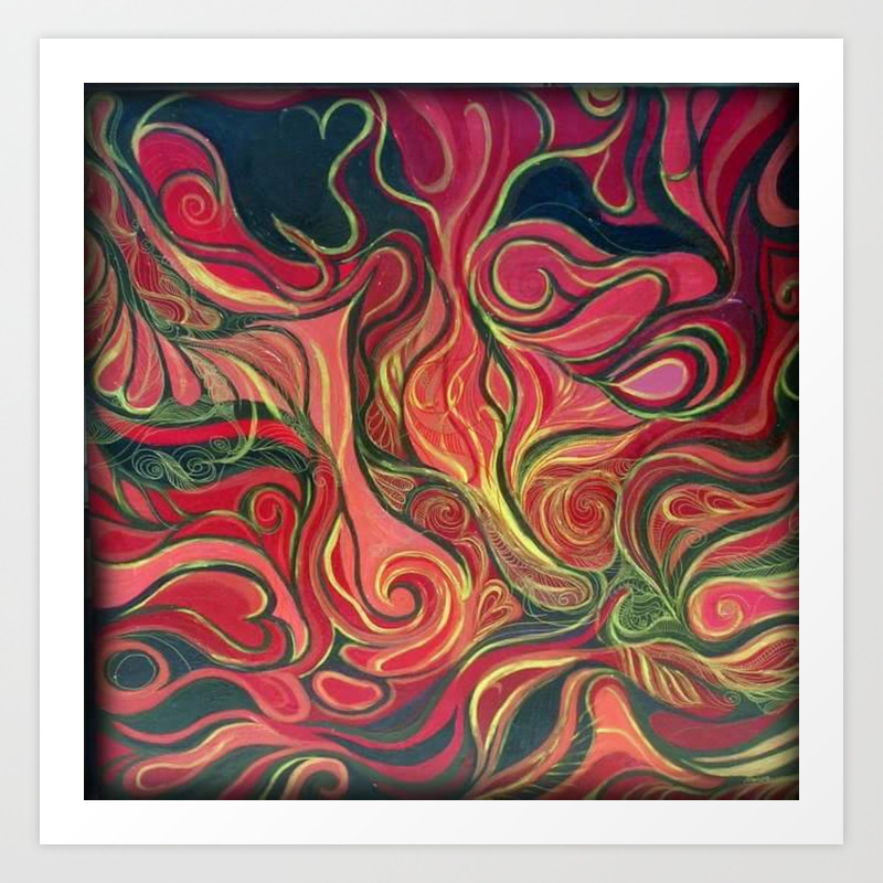 Abstract Red Gold And Black New Love Art Print By Marinadavidson
