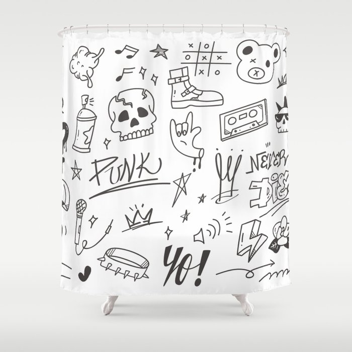 Set of graffiti doodle, punk music hand drawn scribble  Shower Curtain