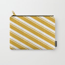 [ Thumbnail: Goldenrod and White Colored Stripes Pattern Carry-All Pouch ]