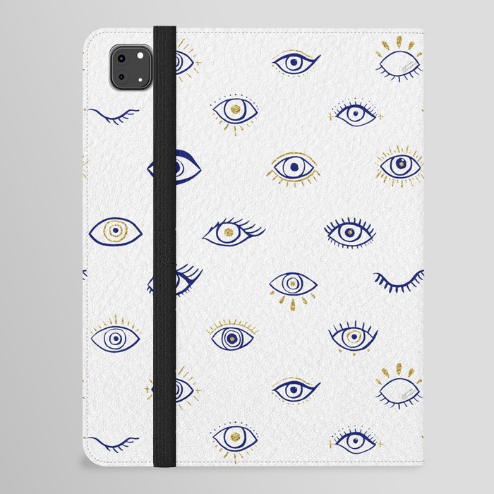 Evil Eyes - Navy and Gold Glitter Accents iPad Folio Case