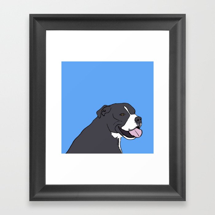 Cash The True Bluenose Pit Bull Framed Art Print | Drawing, Digital, Pit-bull, Pitbull, Dog, Gifts, Gift, Gray, White, Tongue-out