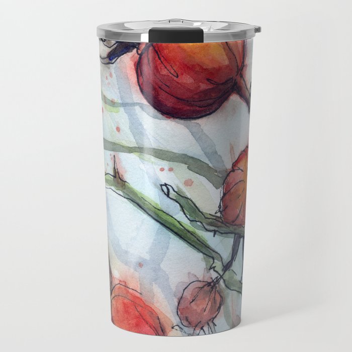Rose Hips Abstract Watercolor Nature Travel Mug