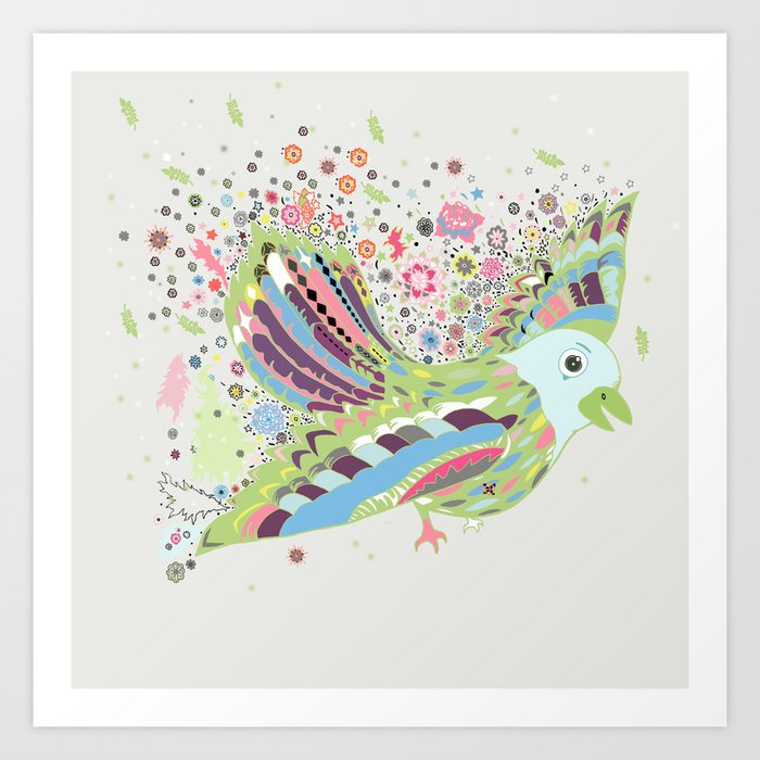 Flying with flowers Art Print by Jon Park | Society6