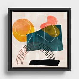 mid century shapes abstract painting Framed Canvas