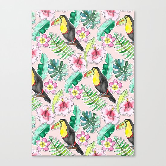 Tropical Toucan Paper-Cut Floral Canvas Print