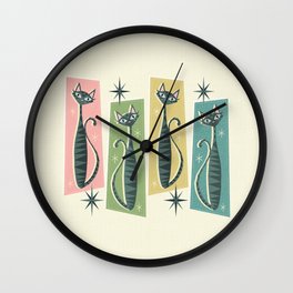 Retro Patchwork Tabbies ©studioxtine Wall Clock