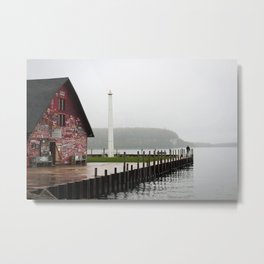 A Man by a Painted Shed on a Misty Day Metal Print