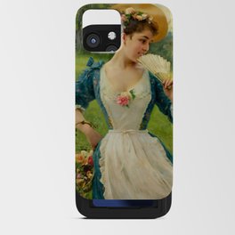 (Reserved)Young woman with a basket of roses Victorian era still life portrait painting by F. Andreotti for bedroom, wall, and home decor iPhone Card Case