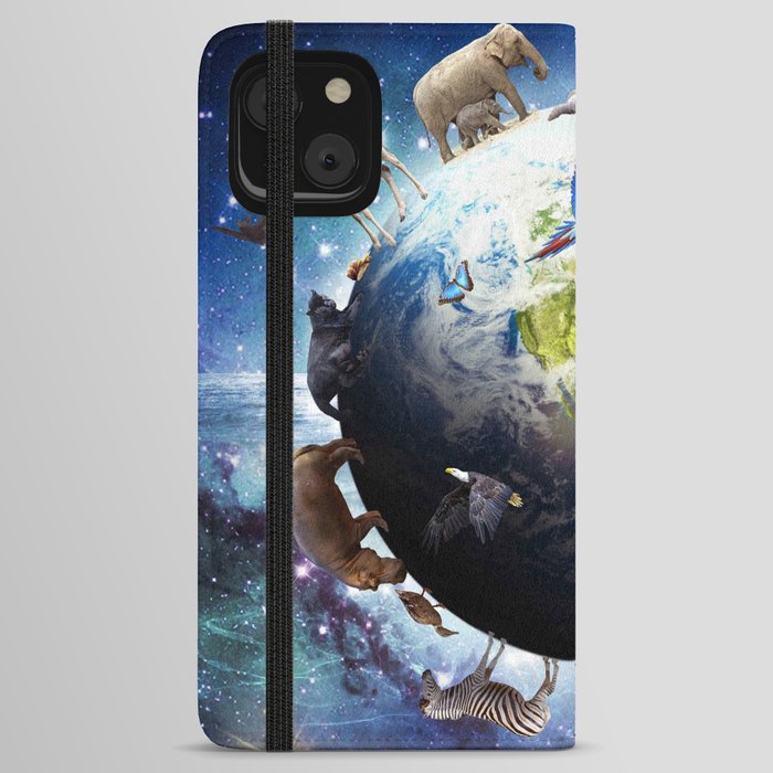 Space Earth Animal Animals Group Scene iPhone Wallet Case