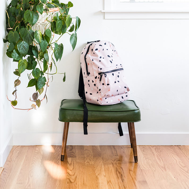 backpack on a stool