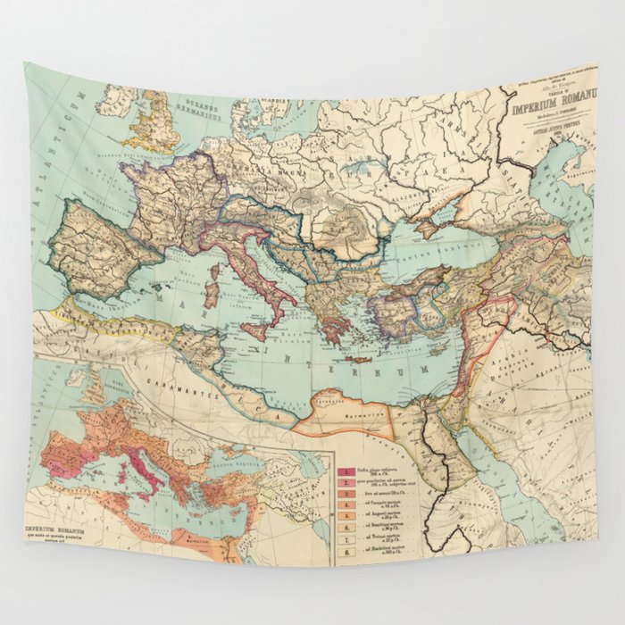 Vintage Map Of The Roman Empire 1889 Wall Tapestry By
