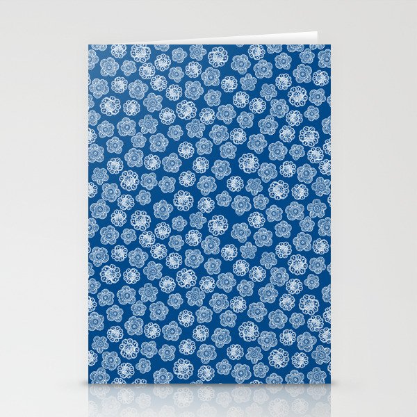 Small lace flowers white on blue Stationery Cards