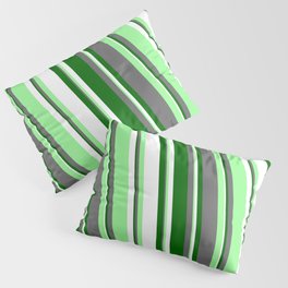 [ Thumbnail: White, Green, Dim Gray, and Dark Green Colored Lines Pattern Pillow Sham ]