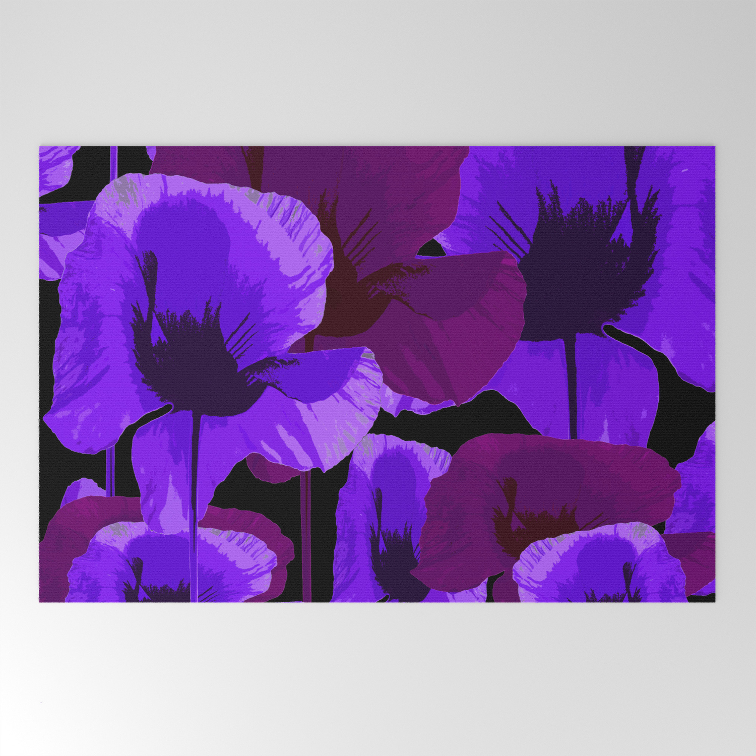 Purple And Violet Poppies On A Dark Background - Strong Vibrant Color  Palette - Retro Mood #decor Welcome Mat by Päivi Vikström | Society6